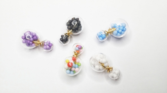 Doppelkugel-Ohrstecker Styropor Kügelchen Füllung